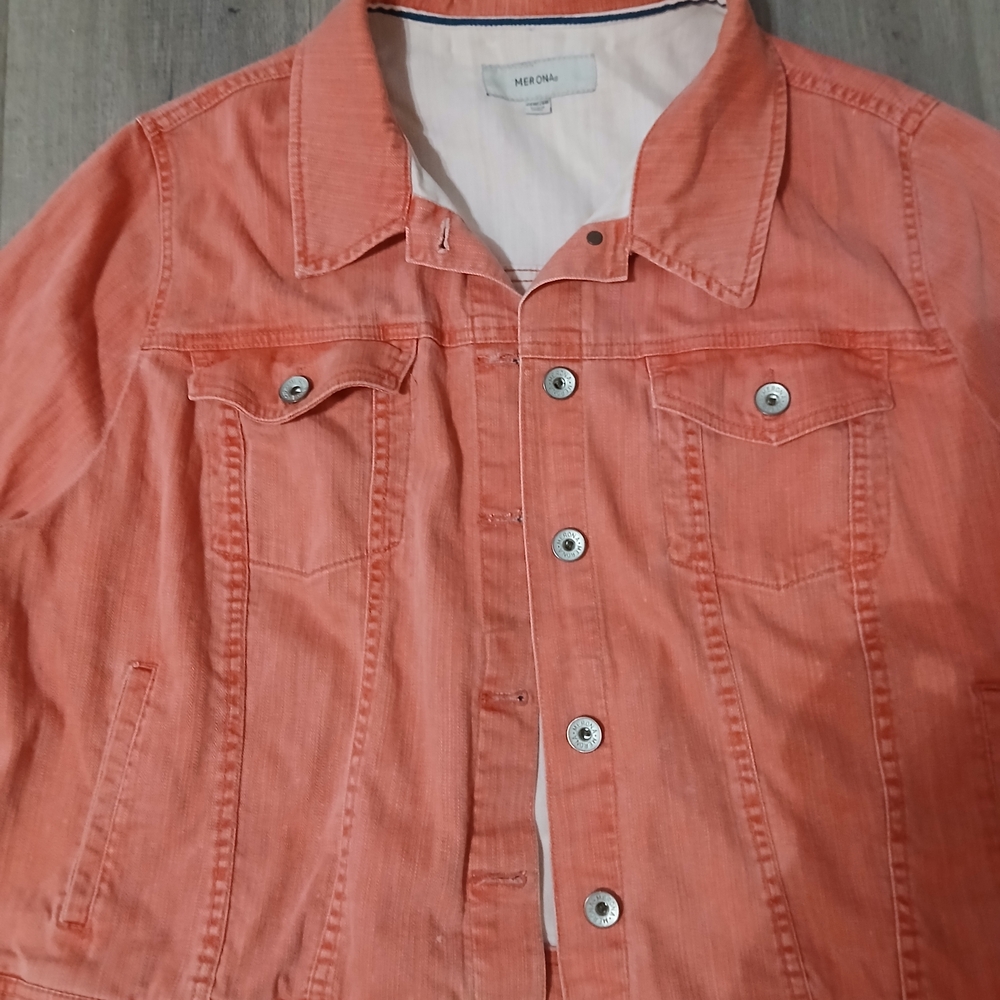 Merona Womens Coral Denim Jacket W/ Silver Buttons, Sz 24w